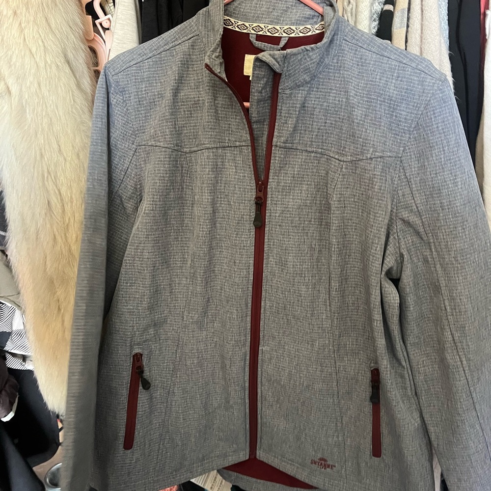 Gray Women's Jacket with Red Accents